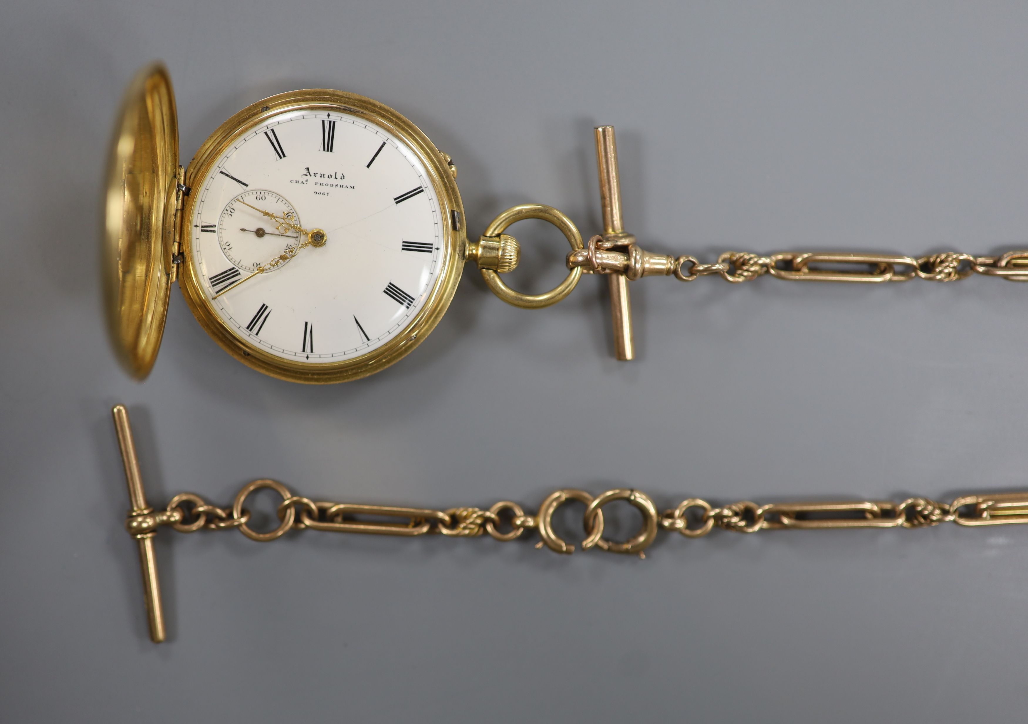 A Victorian 18ct gold hunter keyless pocket watch by Arnold Chas. Frodsham, together with a 9ct gold albert